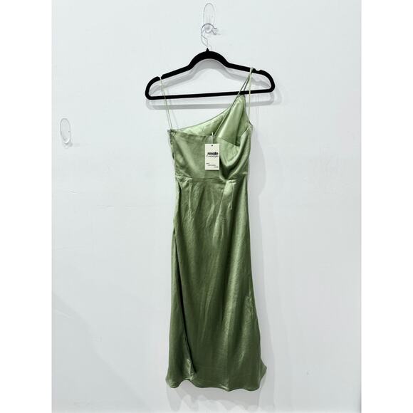NWT Billy J Kimbra Satin One Shoulder Bridesmaid Midi Dress Olive Women's Size 2 - Picture 3 of 7